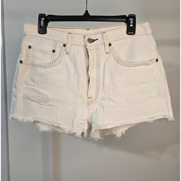 Levi 501 Button Fly Highrise Off White Denim Cutoff Destroyed Shorts  30 - Picture 1 of 6